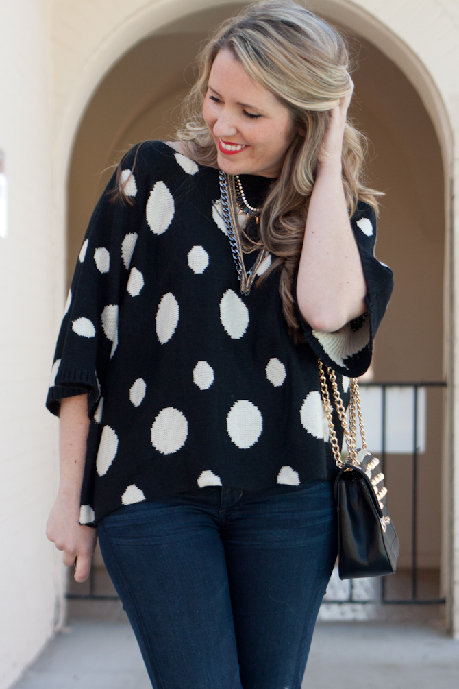 Polka Dot Sweater + Chain necklaces
