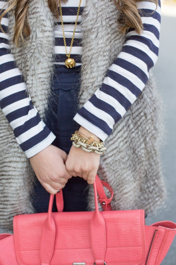 Gold bracelets and 3.1 Phillip Lim Coral Pashli