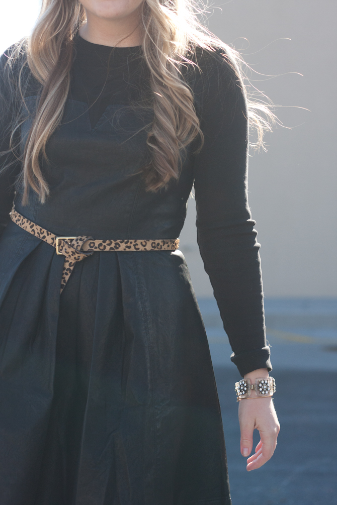 Faux leather dress with leopard belt