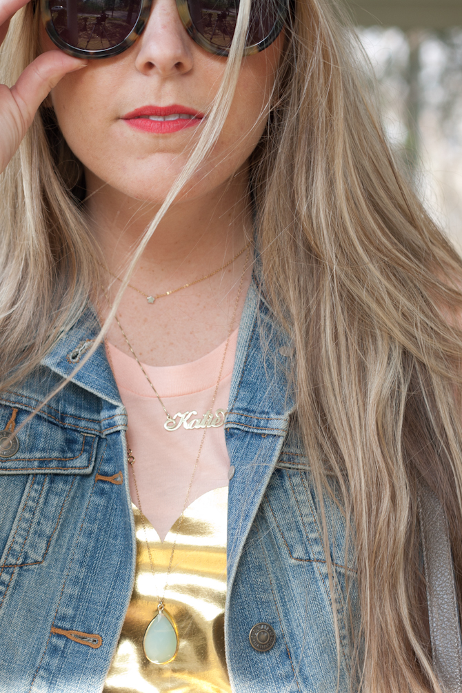 gold necklaces, gold heart tee
