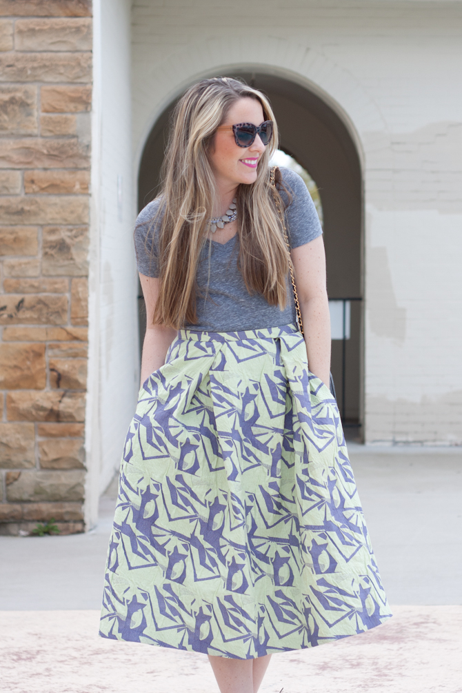 ASOS Midi Skirt, V Neck Tee and Layered necklaces