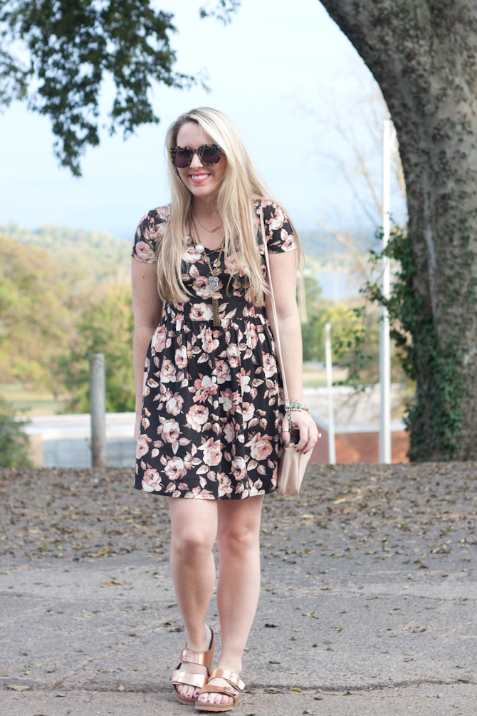 Target Rose Dress & Rose Gold Birkenstocks