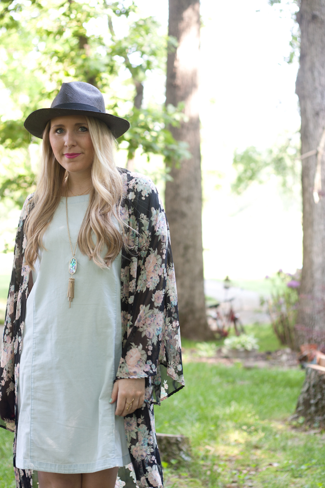 Floral Kimono & J.Crew Panama Hat
