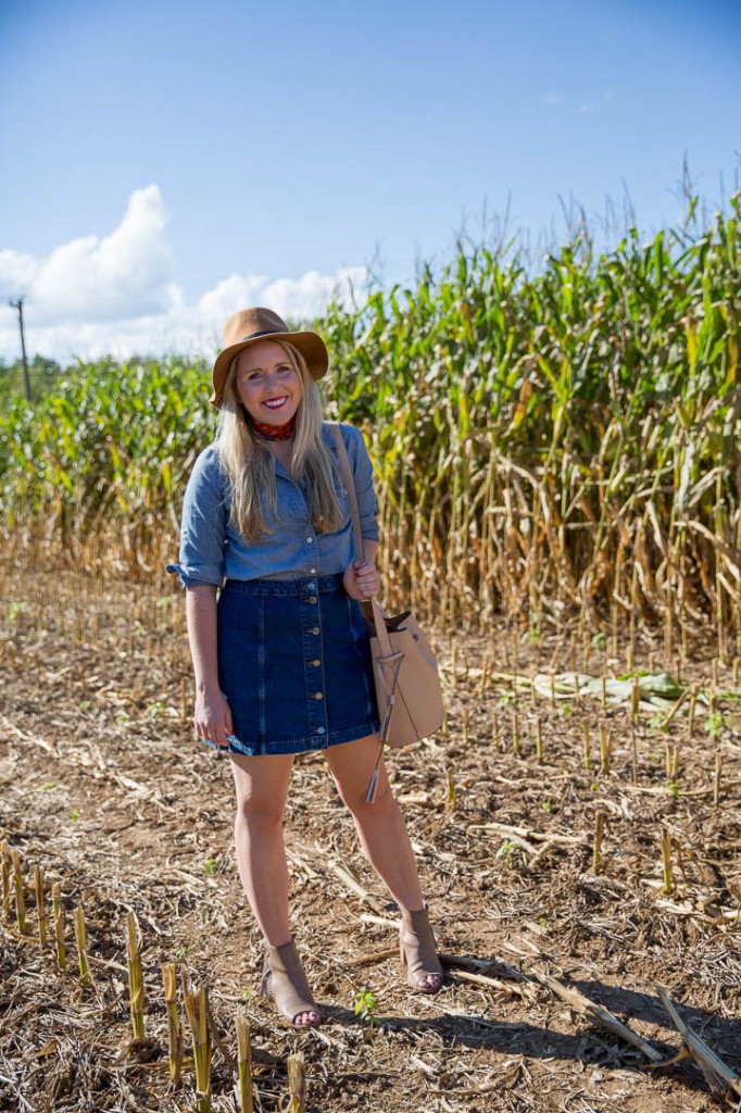 Denim on denim in Topshop denim skirt