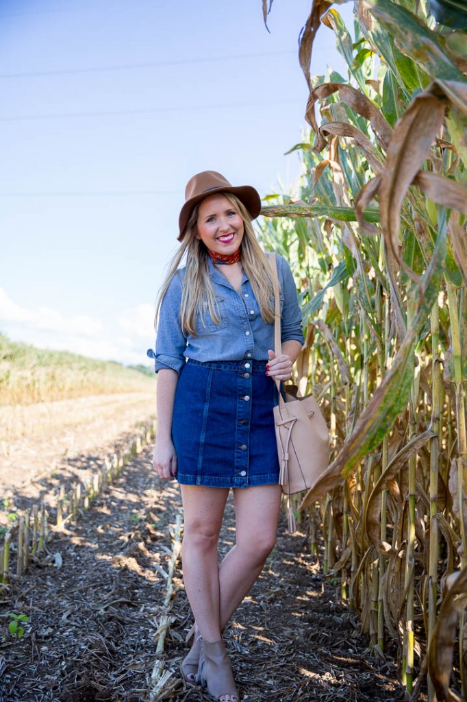 Denim button front skirt & denim button down
