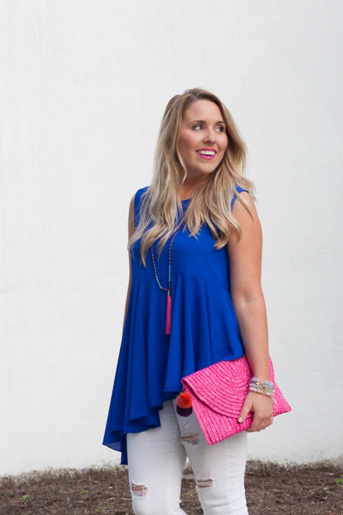 Blue Swing Top & Distressed White Denim-4