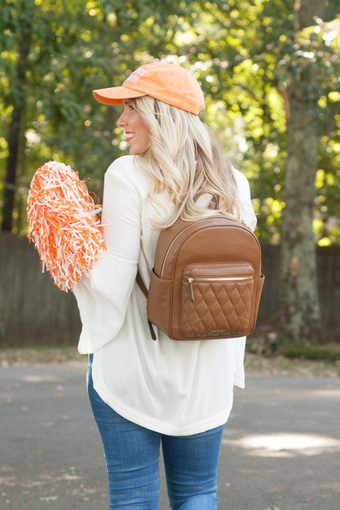 Orange & white tailgate outfit with Vera Bradley