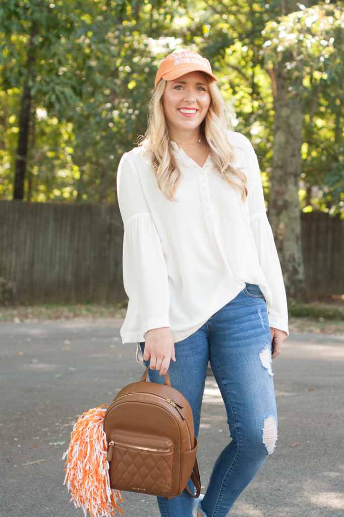 Orange & white tailgate outfit with Vera Bradley