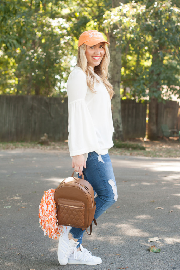Orange & white tailgate outfit with Vera Bradley