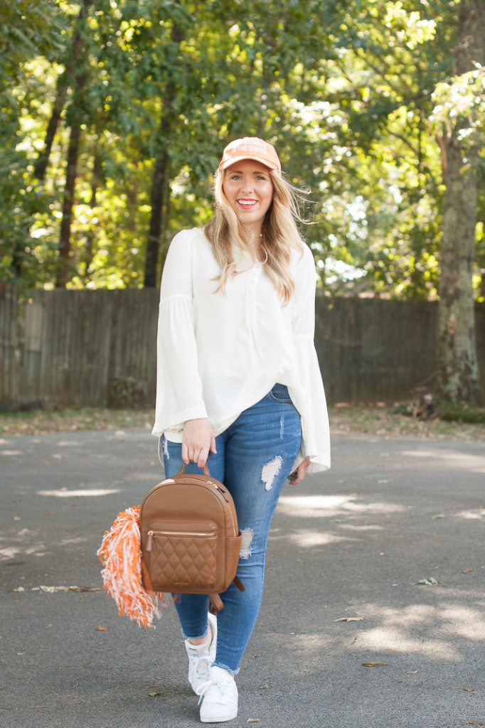 Orange & white tailgate outfit with Vera Bradley