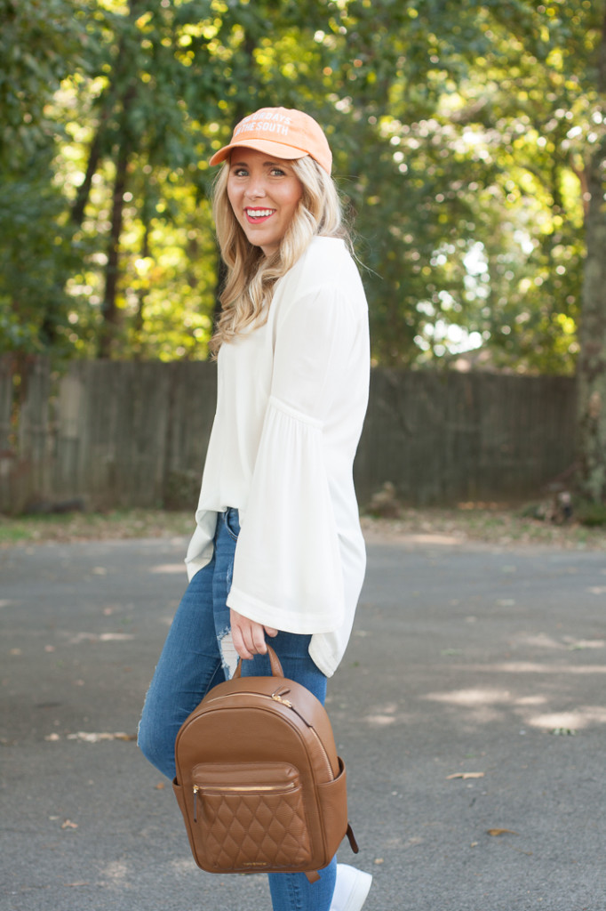 Orange & white tailgate outfit with Vera Bradley