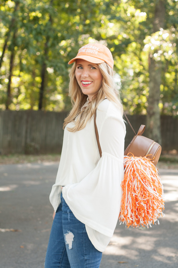 Orange & white tailgate outfit with Vera Bradley