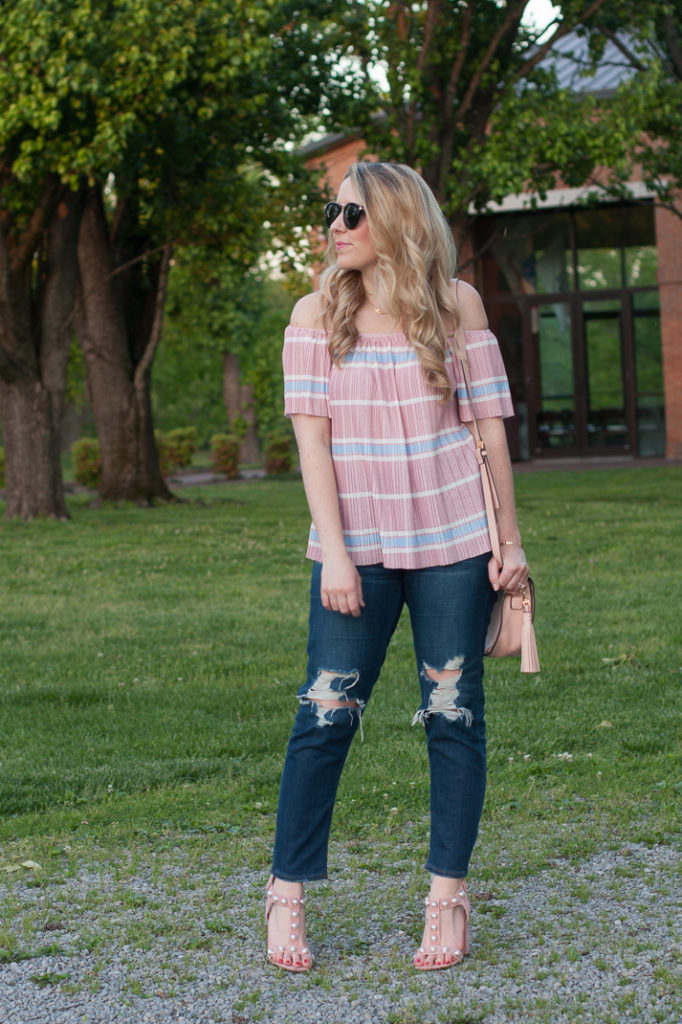 Pink Pleated Off The Shoulder Top